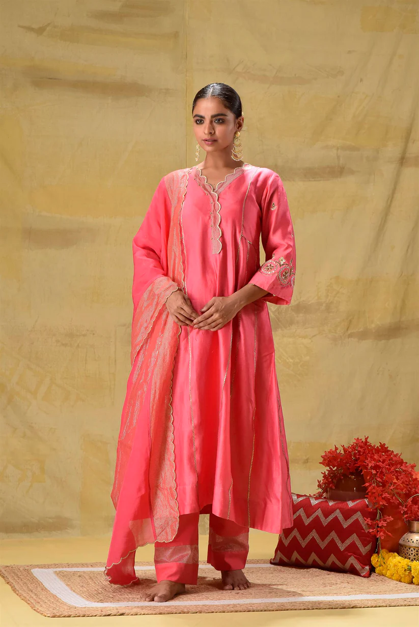 Gulabik Bright Peach Zardozi Suit Set
