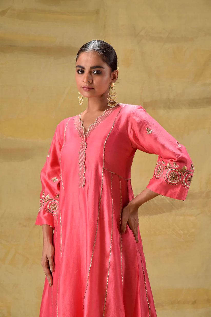 Gulabik Bright Peach Zardozi Suit Set