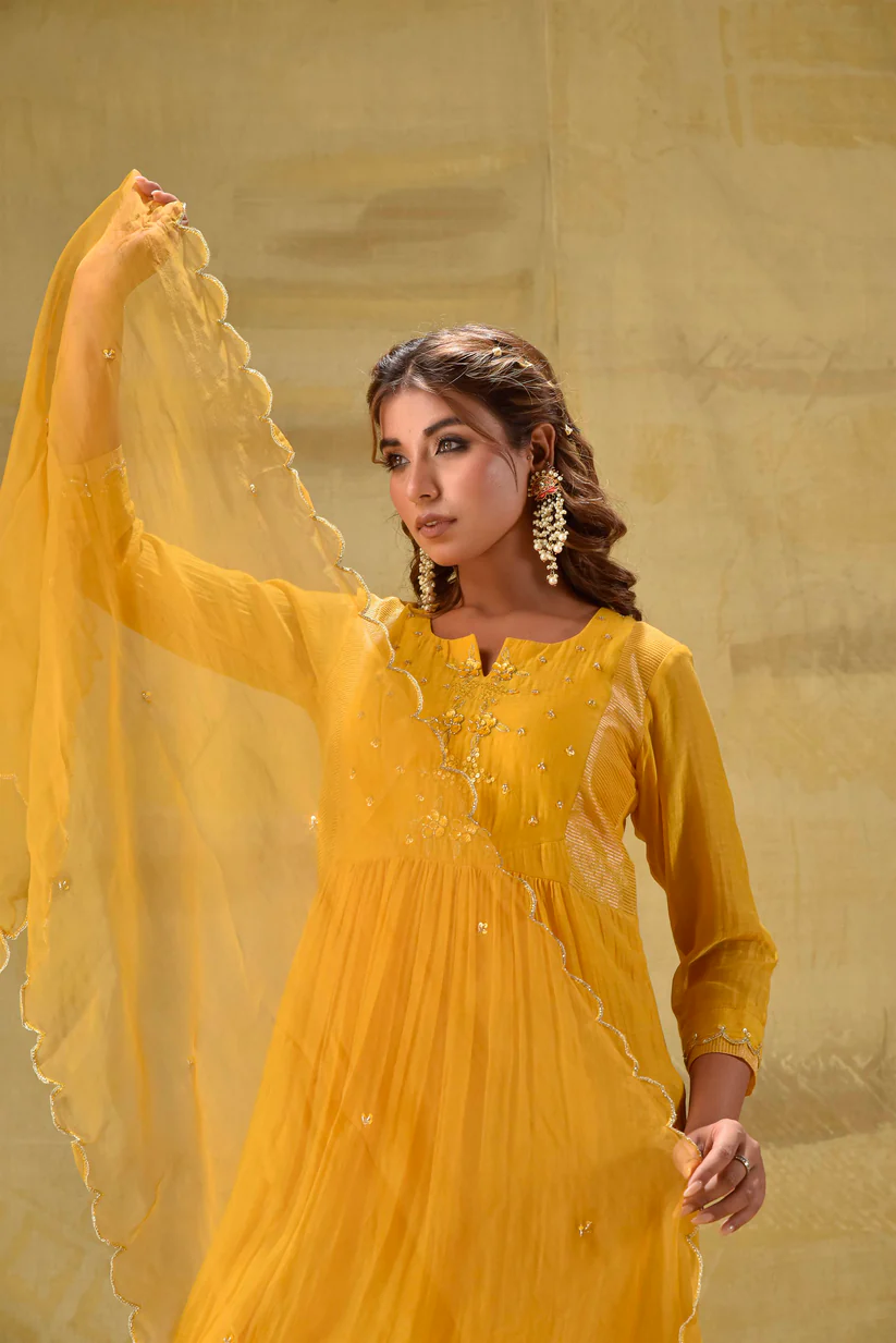 Gulabik Deep Gold Hand Embroidered Suit Set