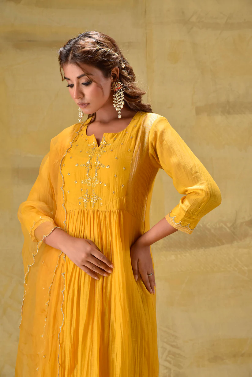 Gulabik Deep Gold Hand Embroidered Suit Set