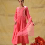 Gulabik Bright Peach Hand Embroidered Suit Set