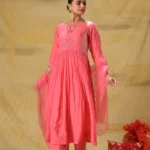 Gulabik Bright Peach Hand Embroidered Suit Set