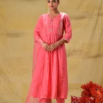 Gulabik Bright Peach Hand Embroidered Suit Set