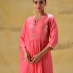 Gulabik Bright Peach Hand Embroidered Suit Set