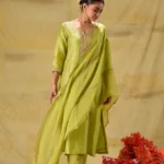 Gulabik Lime Green Badla Embroidered Suit Set