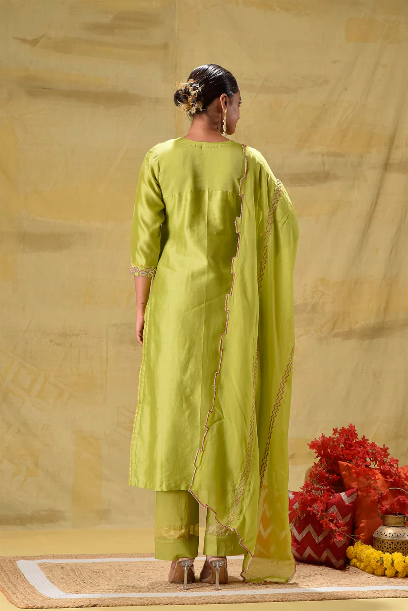 Gulabik Lime Green Badla Embroidered Suit Set
