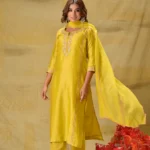 Gulabik Lime Yellow Badla Embroidered Suit Set