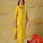 Gulabik Lime Yellow Badla Embroidered Suit Set