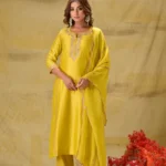 Gulabik Lime Yellow Badla Embroidered Suit Set