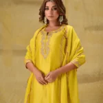 Gulabik Lime Yellow Badla Embroidered Suit Set