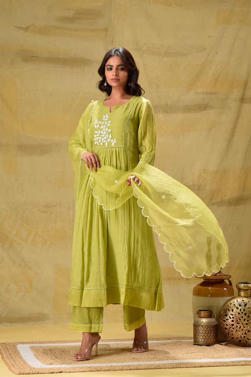 Gulabik Ambar - Lime Green Suit Set