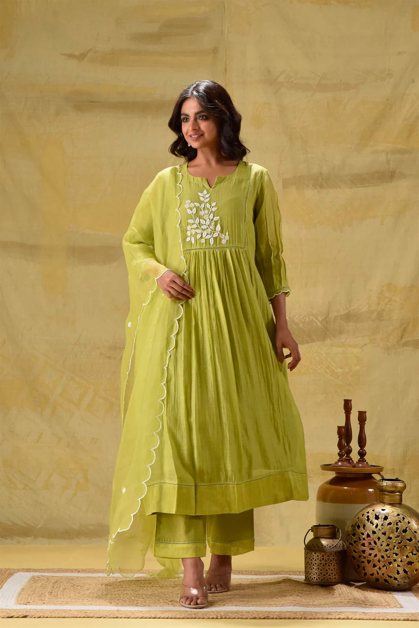 Gulabik Ambar - Lime Green Suit Set