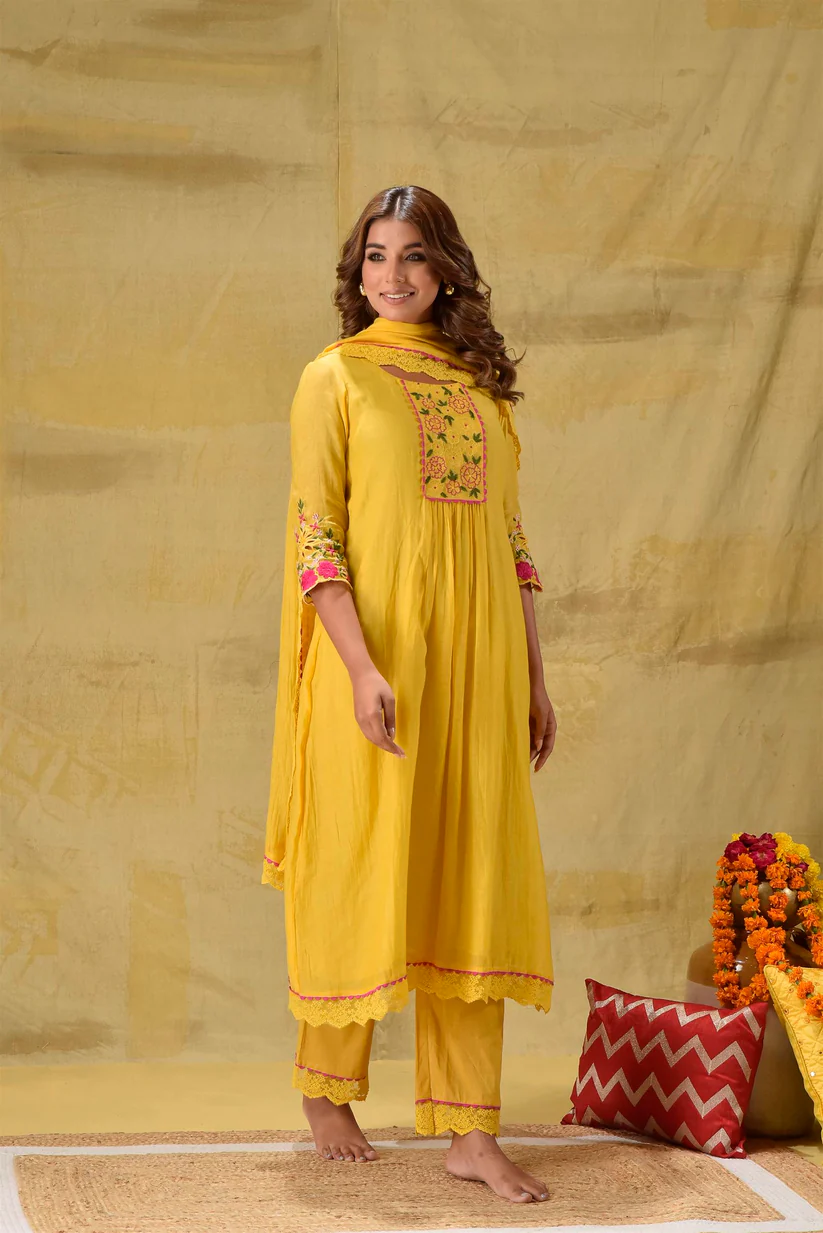 Gulabik Yellow Multicoloured Embroidery Suit Set