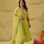 Gulabik Lime Green Multicoloured Embroidery Suit Set