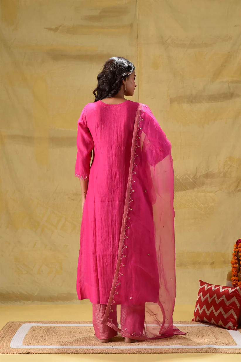 Gulabik Hot Pink Suit with Tissue Zari Pants