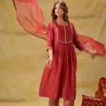 Gulabik Deep Red Suit with Tissue Zari Pants