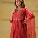 Gulabik Deep Red Suit with Tissue Zari Pants