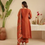 Gulabik Rust Hand Embroidered Suit with Tissue Striped Dupatta