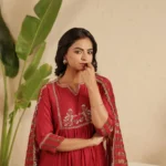Gulabik Maroon Hand Embroidered Suit with Tissue Striped Dupatta