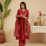Gulabik Maroon Hand Embroidered Suit with Tissue Striped Dupatta