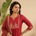 Gulabik Maroon Hand Embroidered Suit with Tissue Striped Dupatta