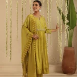 Gulabik Mehendi Green Zardozi Set with Dupatta