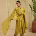 Gulabik Mehendi Green Zardozi Set with Dupatta
