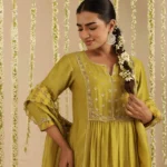 Gulabik Mehendi Green Zardozi Set with Dupatta