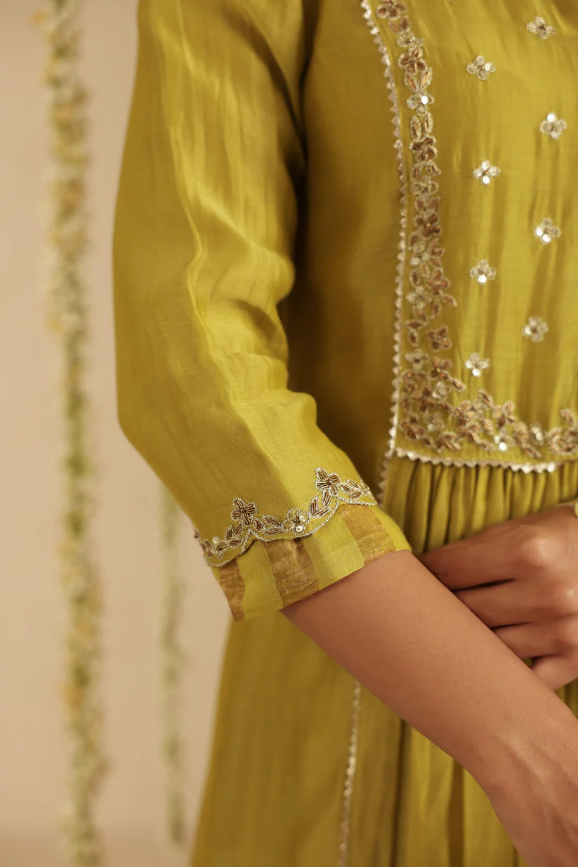 Gulabik Mehendi Green Zardozi Set with Dupatta