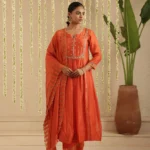 Gulabik Burnt Orange Zardozi Set with Dupatta