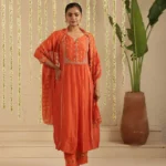 Gulabik Burnt Orange Zardozi Set with Dupatta