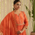 Gulabik Burnt Orange Zardozi Set with Dupatta