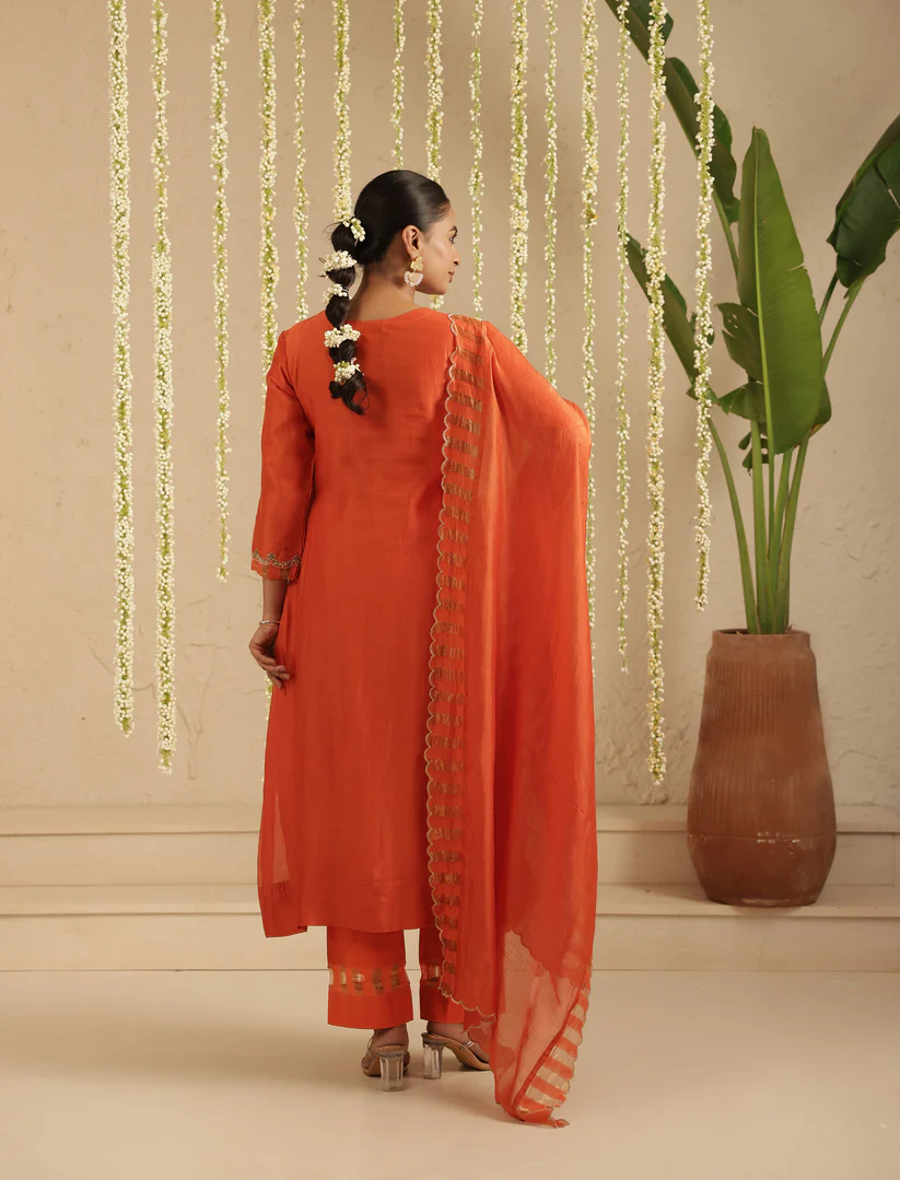 Gulabik Burnt Orange Zardozi Set with Dupatta