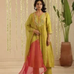 Gulabik Mehendi Green Suit Set with Tissue Kali
