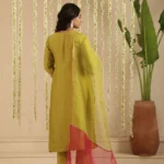 Gulabik Mehendi Green Suit Set with Tissue Kali