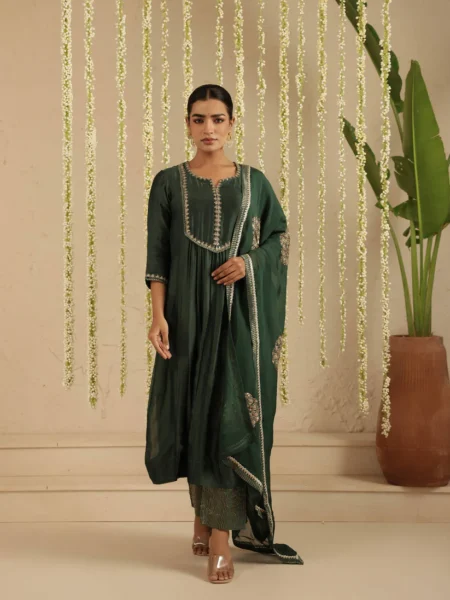 Gulabik Bottle Green Sequence Suit Set