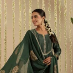 Gulabik Bottle Green Sequence Suit Set