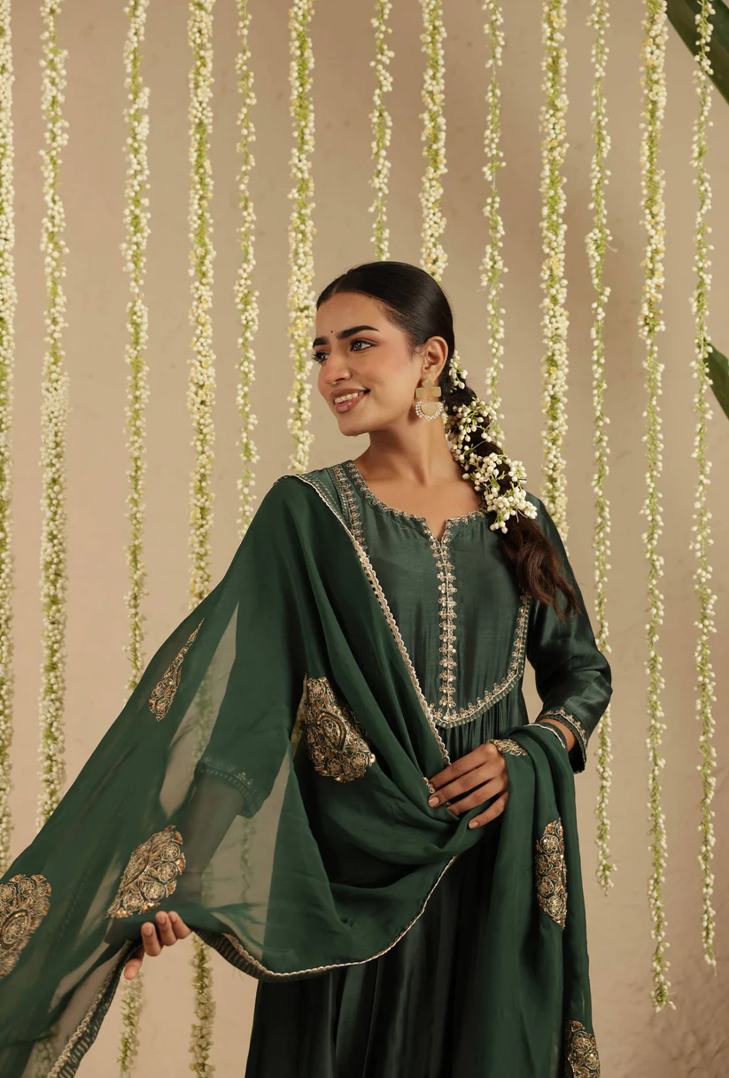 Gulabik Bottle Green Sequence Suit Set