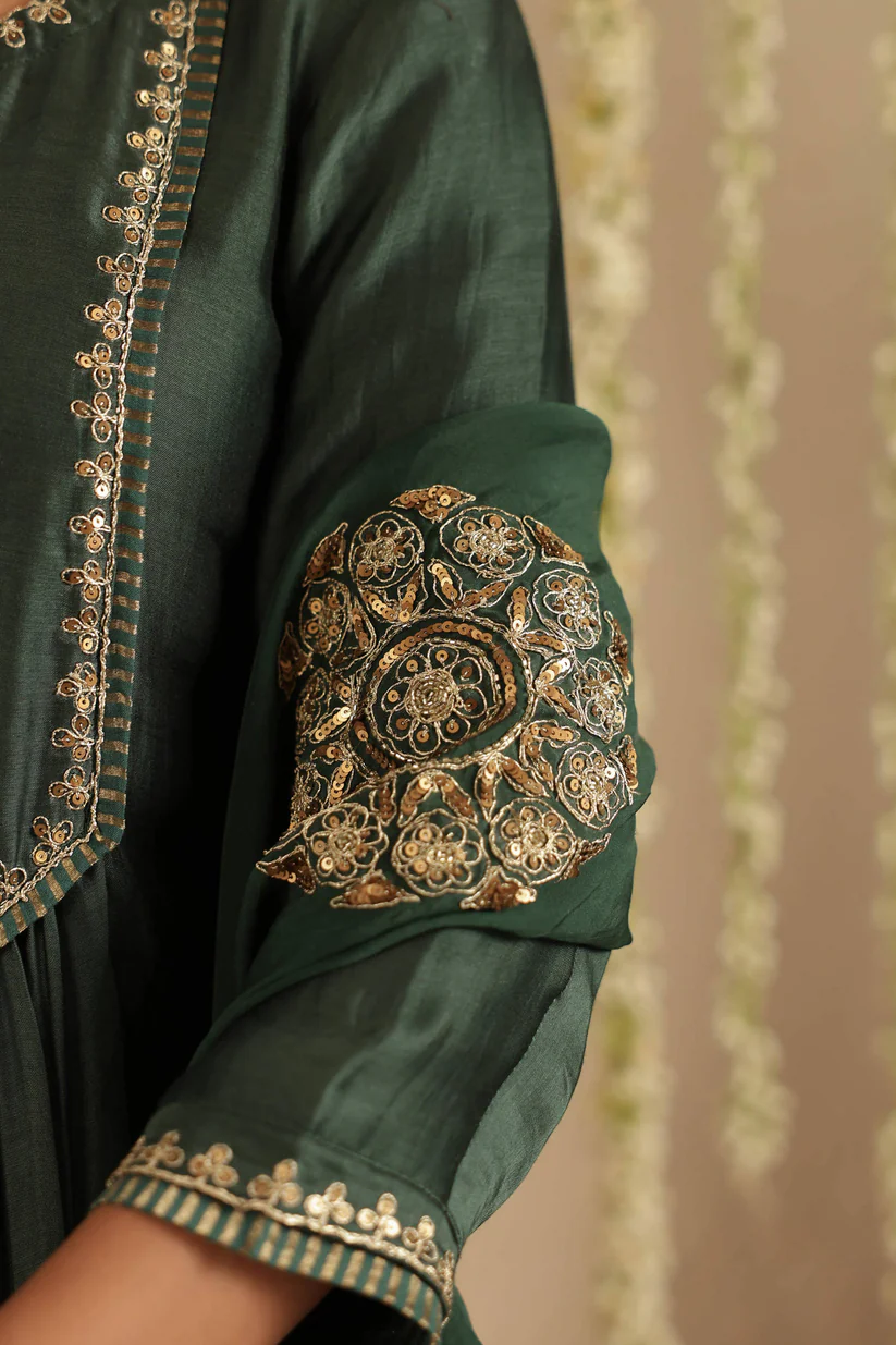 Gulabik Bottle Green Sequence Suit Set