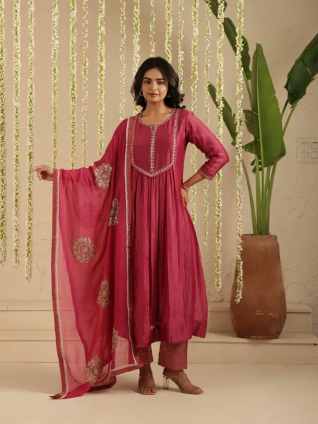 Gulabik Deep Magenta Sequence Suit Set