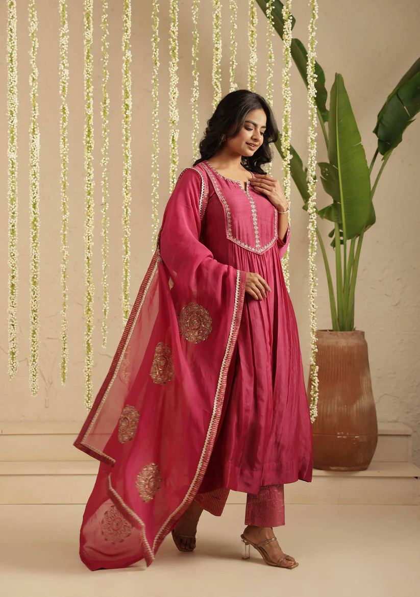 Gulabik Deep Magenta Sequence Suit Set
