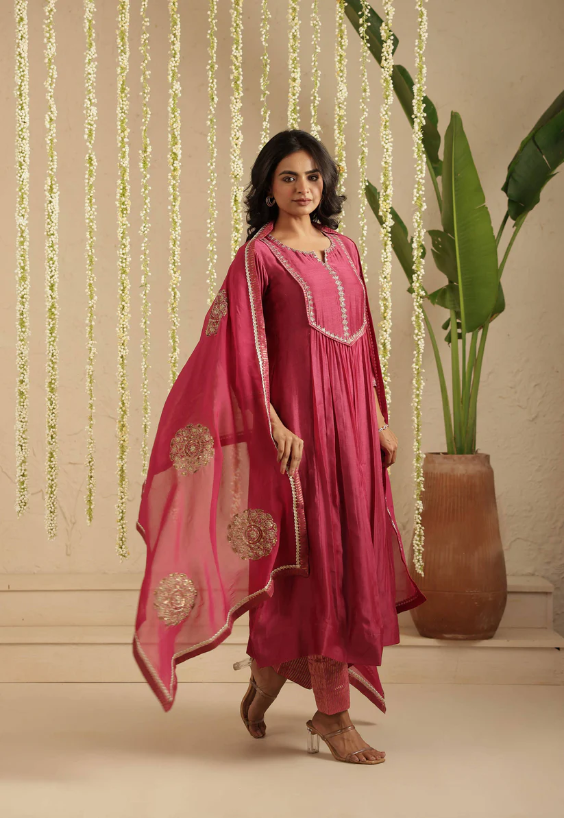 Gulabik Deep Magenta Sequence Suit Set