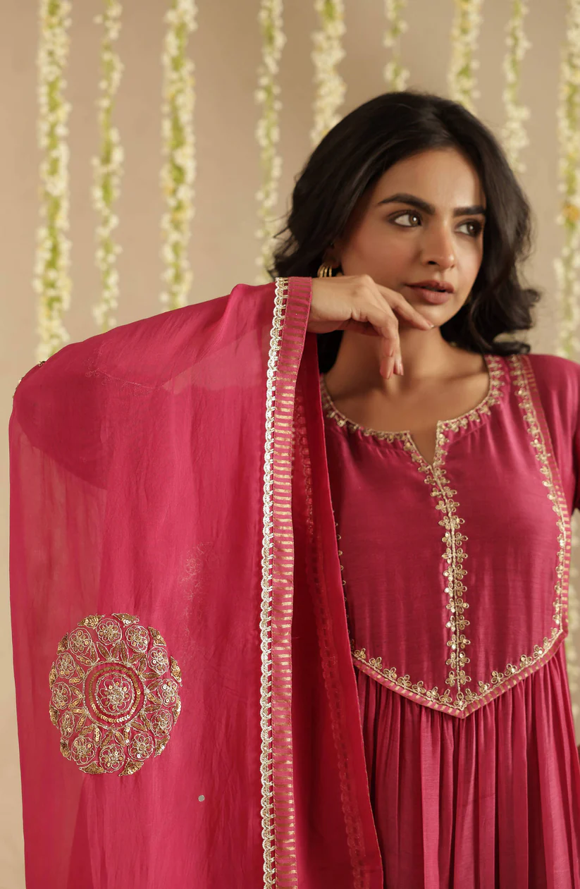 Gulabik Deep Magenta Sequence Suit Set