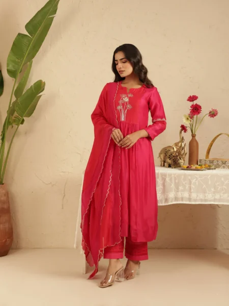 Gulabik Rani Cut Dana Suit Set with Red Dupatta