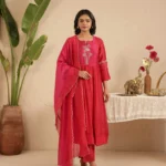 Gulabik Red Cut Dana Suit Set with Rani Dupatta