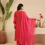 Gulabik Red Cut Dana Suit Set with Rani Dupatta