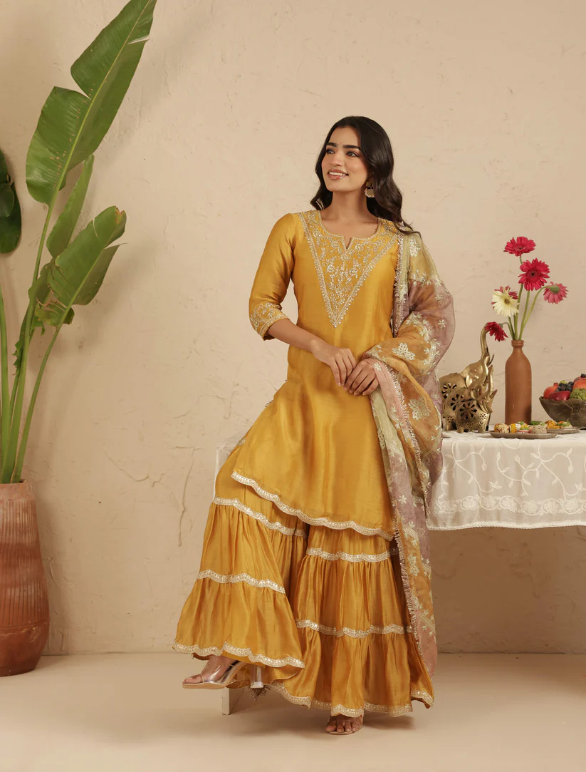 Gulabik Deep Gold Garara Set