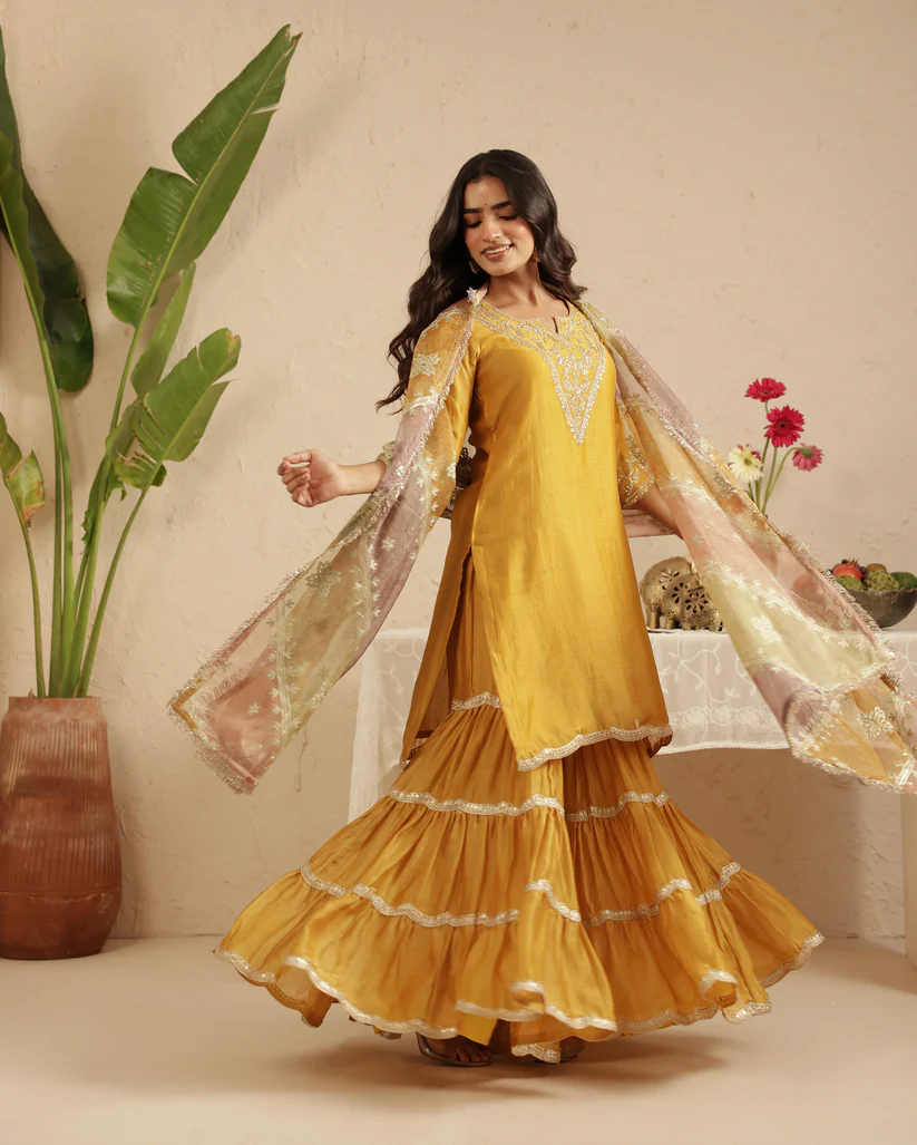 Gulabik Deep Gold Garara Set