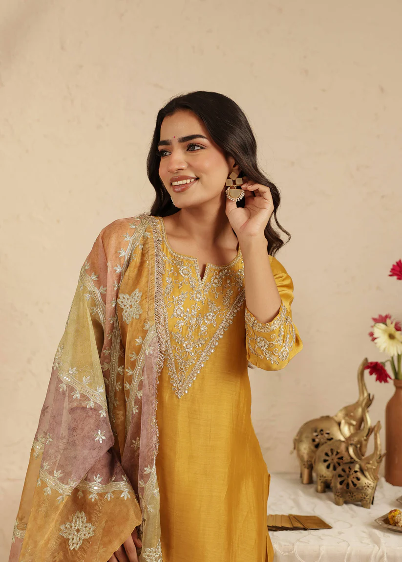 Gulabik Deep Gold Garara Set