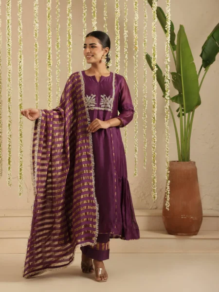 Gulabik Purple Tier Anarkali Set for Women